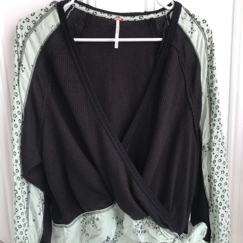 NWT!! Free People Black and Seagreen Wrap Sweater/Top